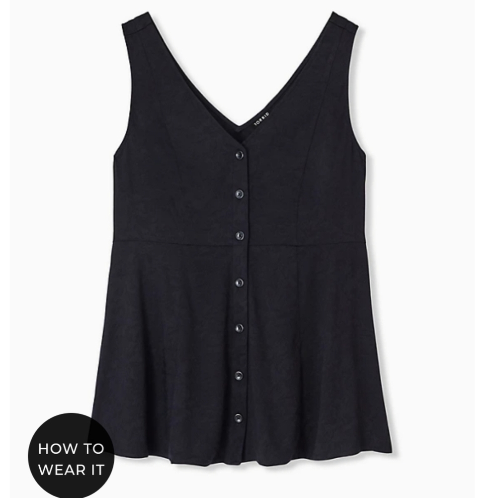 🆕JACQUARD BUTTON FRONT FIT & FLARE PEPLUM TANK